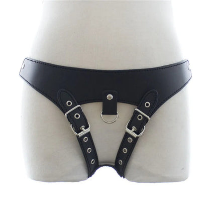 Women's Leather Chastity Belt - Adjustable Body Restraint Harness with Cock Ring for Adult Intimate Use