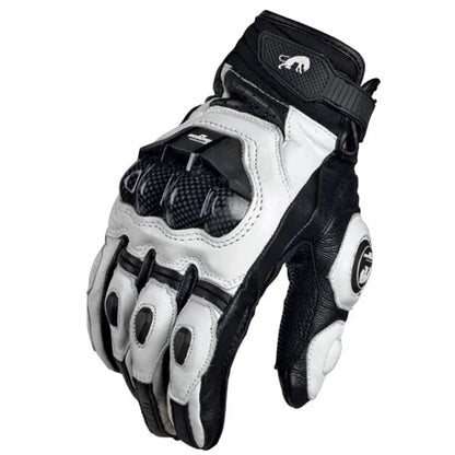 Men's Genuine Leather Motorcycle Gloves: Black Racing Style for Summer and Winter Road Riding - White Team Glove
