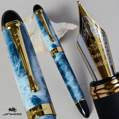 Iraurita Jinhao X450 Fountain Pen – 0.7mm Broad Nib, Dark Green & Gold, Full Metal, 21 Color Options with Ink