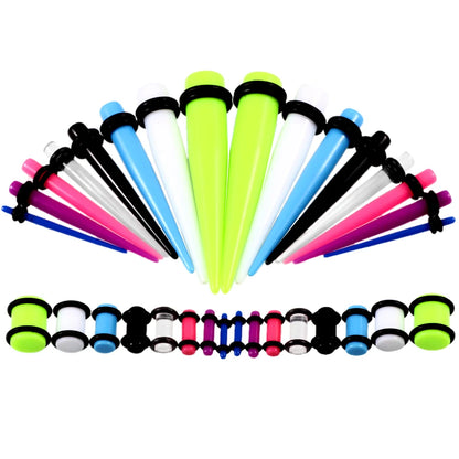 36PCS Acrylic Ear Gauge Stretching Kit – Mixed Color Tapers & Plugs, Flesh Tunnel Body Piercing Jewelry 14G-00G
