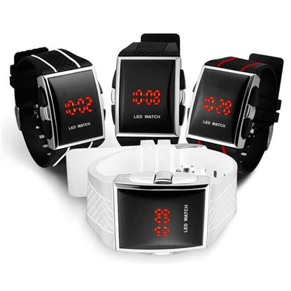 Men's Sport Digital Watch – Black & White Rectangle LED Fitness Watch with Silicone Strap, Electronic Clock, New Relogio Masculino