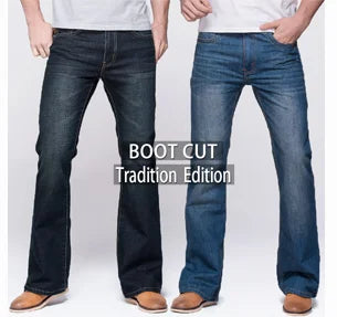 Men’s Bootcut Jeans — Slim Fit Stretch Denim Pants Slightly Flared Classic Designer Trousers Blue Black