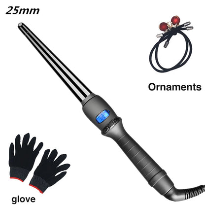 LCD Conical Curling Iron: Ceramic Glaze Pear Flower Cone Electric Hair Curler for Beautifully Curled Hairstyles