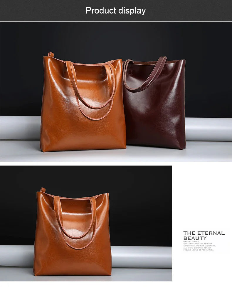 2023 Genuine Cow Leather Women’s Handbag – Large Vintage Office Tote Shoulder Bag for Ladies