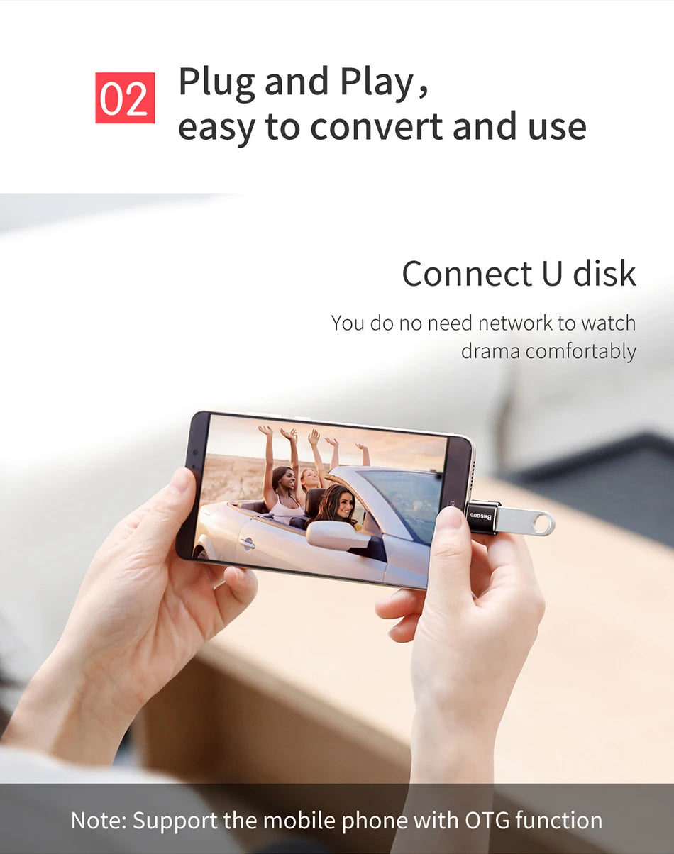 Baseus USB to Type-C OTG Adapter – USB-C Male to Micro USB Female Converter for MacBook, Samsung S20, USBC OTG Connector