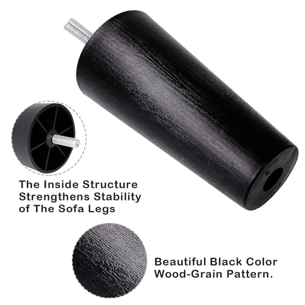 Plastic Furniture Legs Set - Modern Tapered Replacement Legs with M8 Thread for Sofa, Cabinet & TV Stand