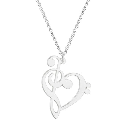 Kinitial Music Note Heart Necklace - Treble & Bass Clef Pendant Jewelry Gift for Music Lovers and Teachers