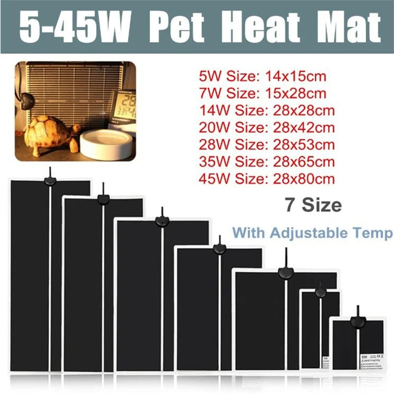 Adjustable 5-45W Terrarium Heat Mat for Reptiles with Temperature Controller - Climbing Pet Heating Pad