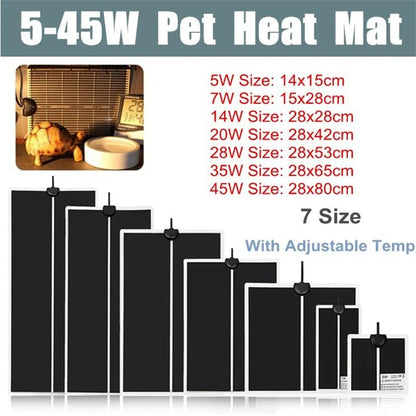 Adjustable 5-45W Terrarium Heat Mat for Reptiles with Temperature Controller - Climbing Pet Heating Pad