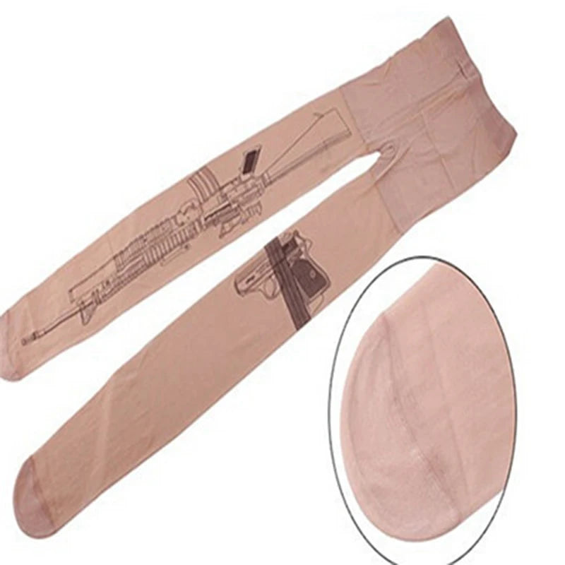 Machine Gun Tattoo Transparent Tights – Women’s Fashion Stockings Pantyhose with Free Shipping