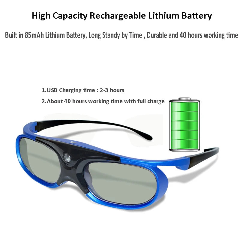 2PCS Active Shutter 3D Glasses 96-144Hz – Compatible with BenQ, Acer, Optoma, JmGo V8, XGIMI Projectors
