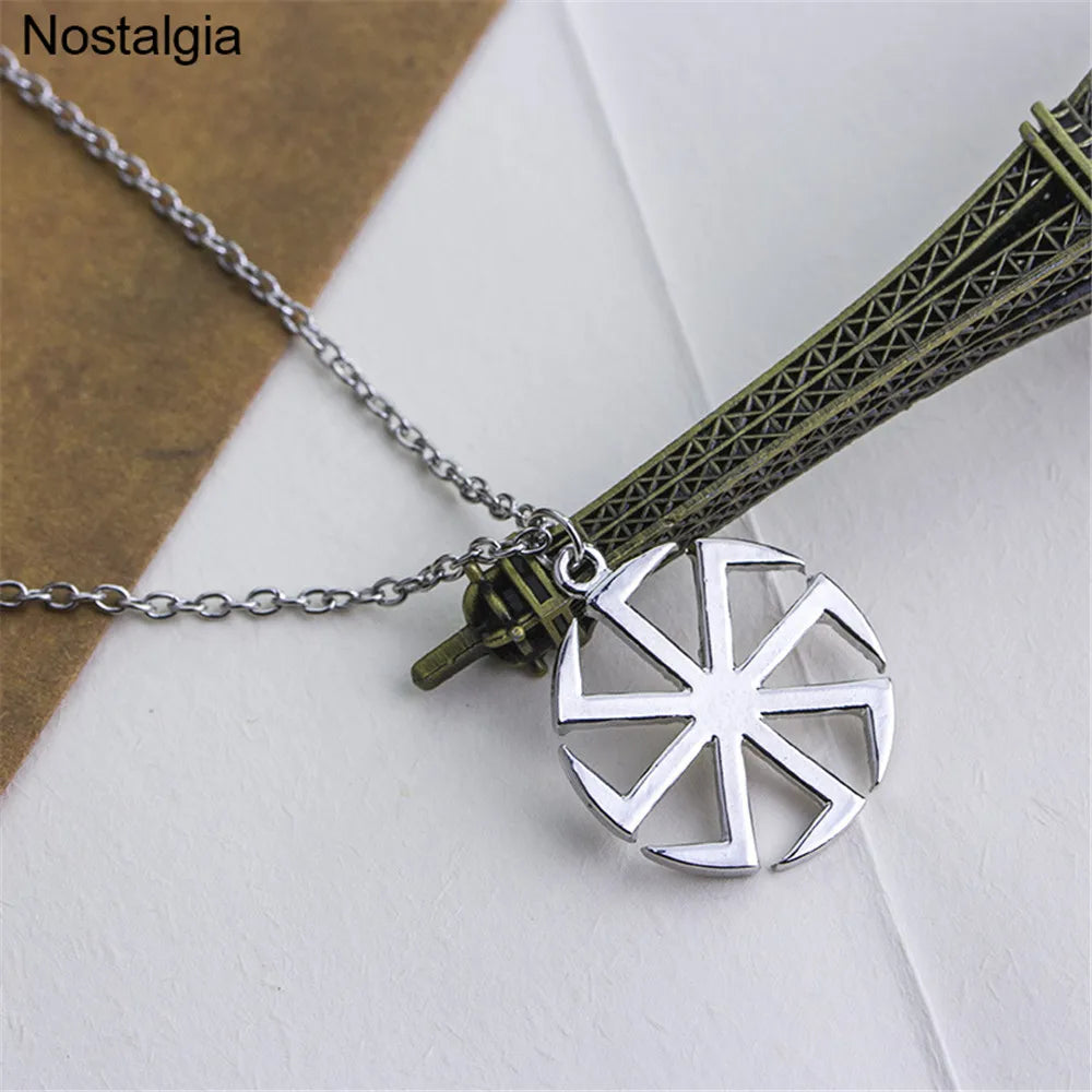 Nostalgia Slavic Kolovrat Pendant Necklace – Pagan Wicca Russian Wheel Amulet Talisman Jewelry