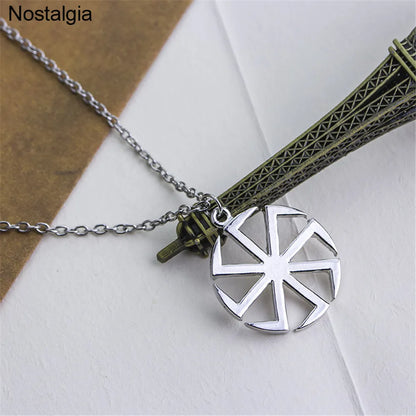 Nostalgia Slavic Kolovrat Pendant Necklace – Pagan Wicca Russian Wheel Amulet Talisman Jewelry