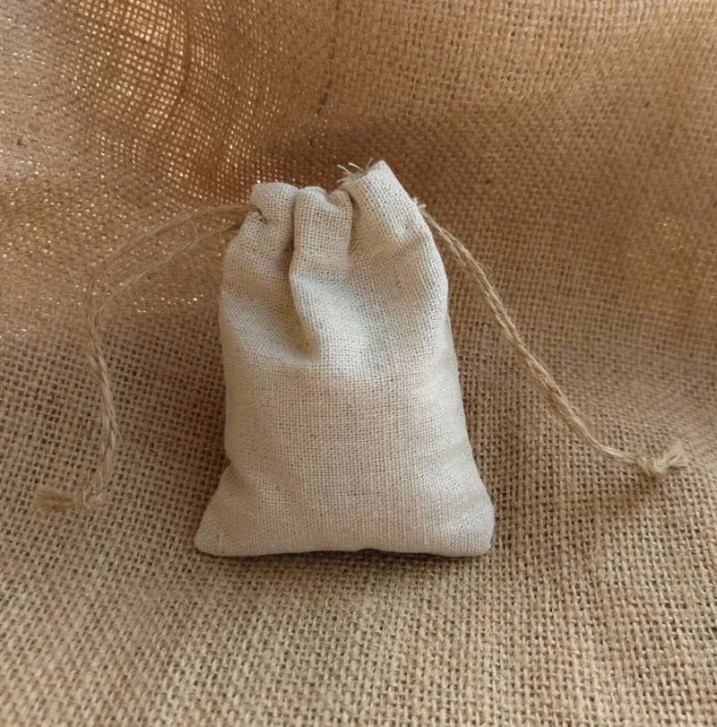50PCS Natural Linen Gift Bags — 5×7, 7×9, 9×12cm Jute Candy & Jewelry Pouches