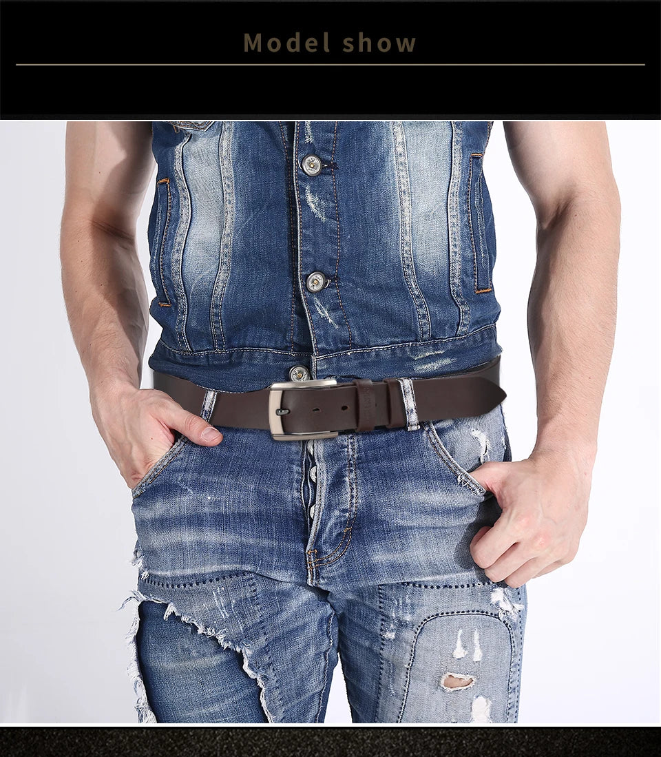 Men's High-Quality Genuine Leather Belt – Luxury Designer Cowskin Fashion Strap for Jeans & Cowboy Style
