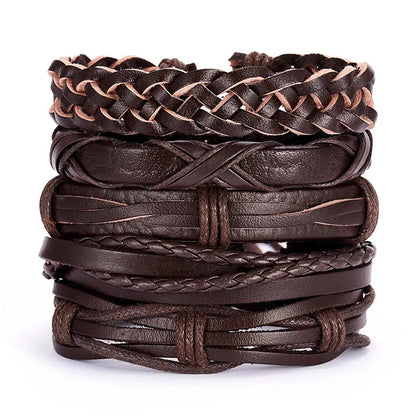 Men's Vintage Multilayer Leather Braid Bracelet - Handmade Star, Leaf & Owl Rope Wrap Bangle, Male Gift Jewelry