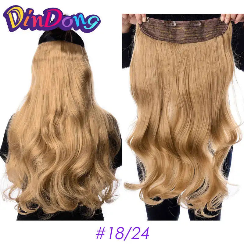 DinDong 32" Clip-In Hair Extensions — 210G Synthetic Wavy, Heat Resistant, 613# Blonde & 19 Colors