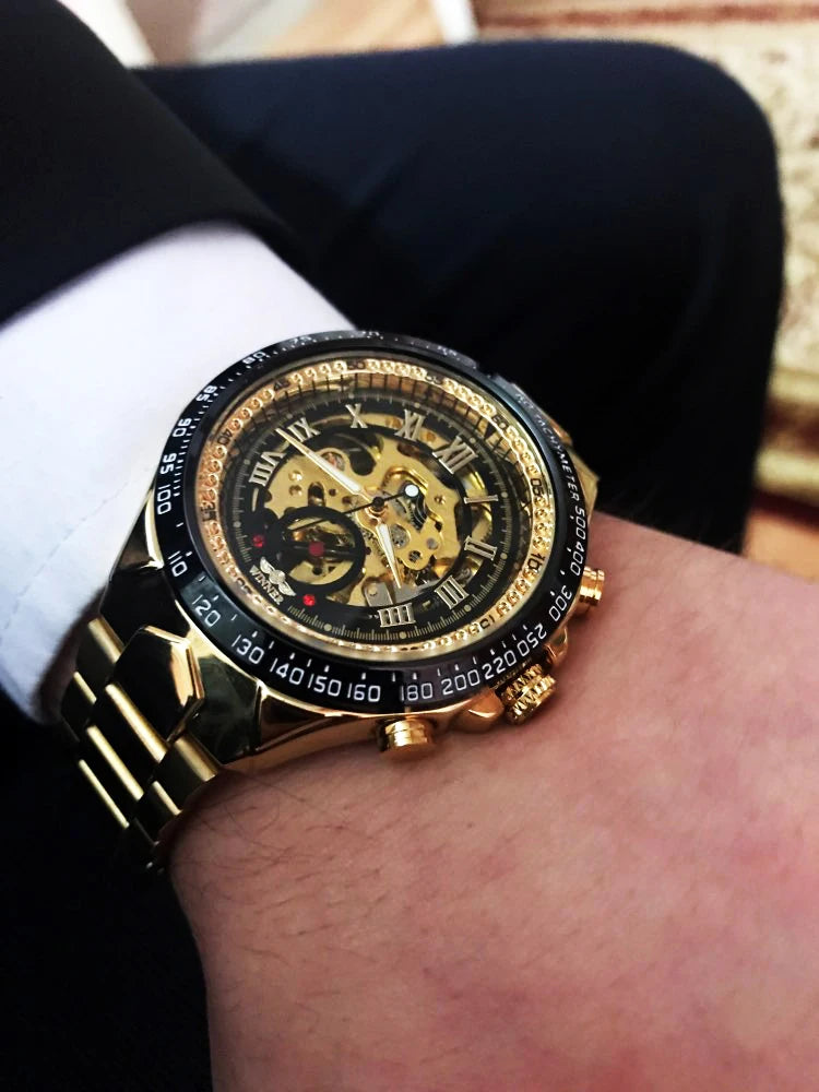 Winner Men's Luxury Mechanical Watch – Sport Design Bezel, Automatic Skeleton Dial, Fashion Montre Homme