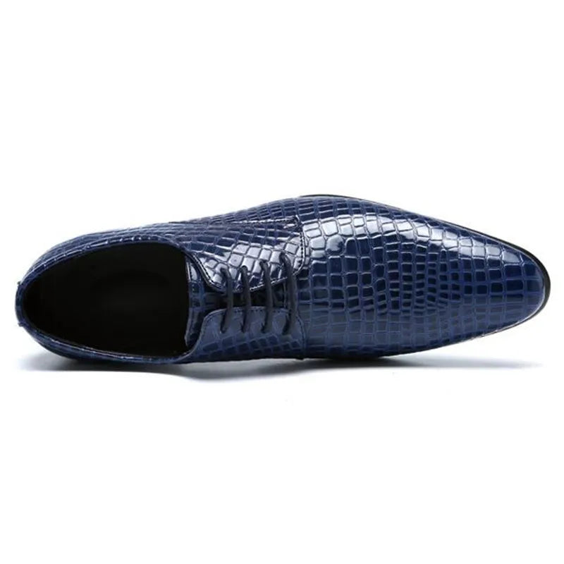 Men’s Snakeskin Grain Leather Oxford Shoes - Lace-Up Wedding, Business and Office Dress Shoes Size 38-48