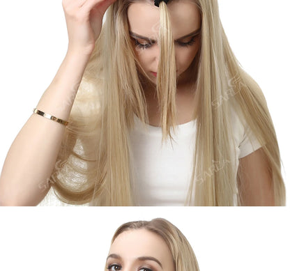 Synthetic U-Part Clip-in Hair Extensions – Long, Straight, Thick Blonde Hairpieces (16, 20, 24 Inch)