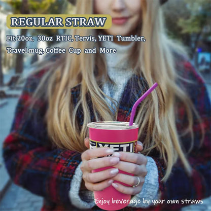 WALFOS 5-Piece Reusable Silicone Straws Set - Extra Long, Flexible Straws for Bar Accessories