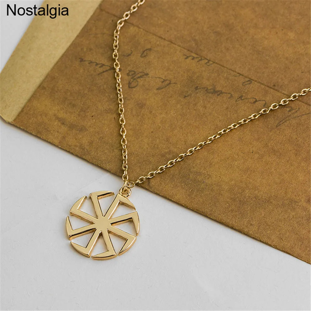 Nostalgia Slavic Kolovrat Pendant Necklace – Pagan Wicca Russian Wheel Amulet Talisman Jewelry