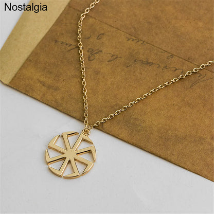 Nostalgia Slavic Kolovrat Pendant Necklace – Pagan Wicca Russian Wheel Amulet Talisman Jewelry