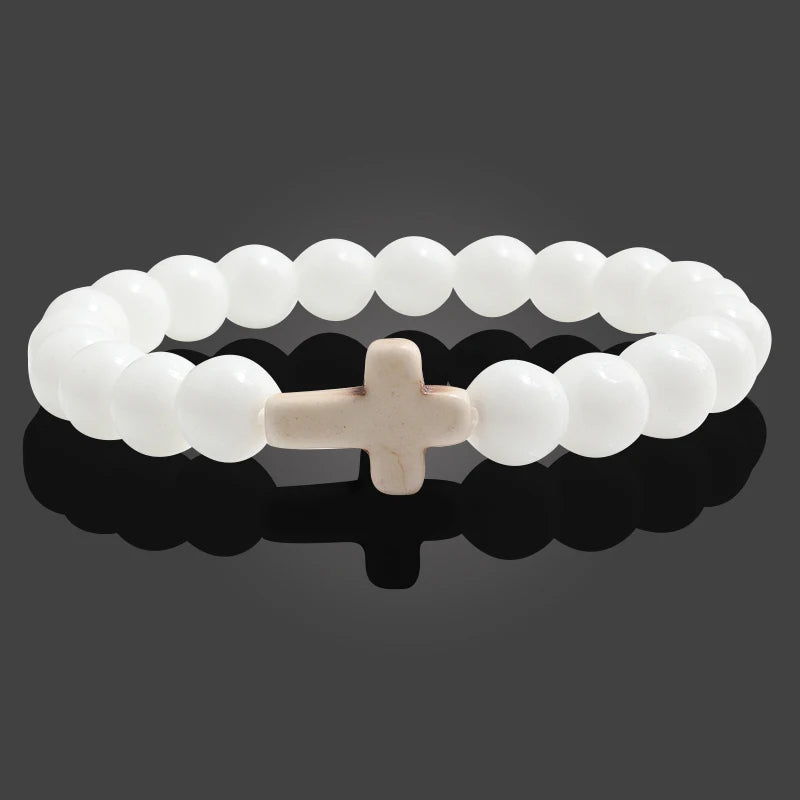 Natural Stone Cross Bracelet - Black Lava Matte Beaded Jewelry for Men & Women Prayer, Fitness & Gift