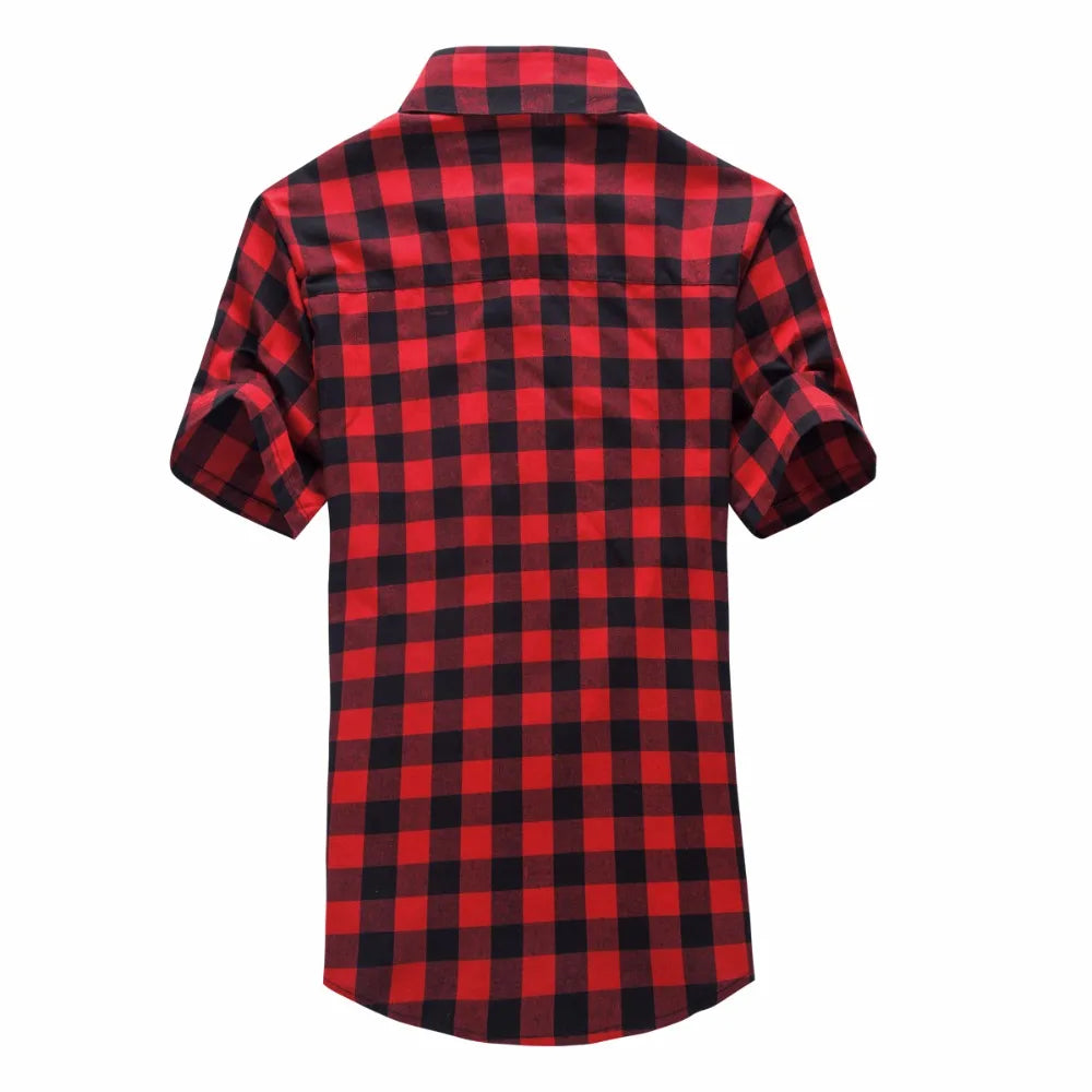 Men’s Red & Black Plaid Shirt - 2026 Summer Short Sleeve Checkered Casual Fashion Top