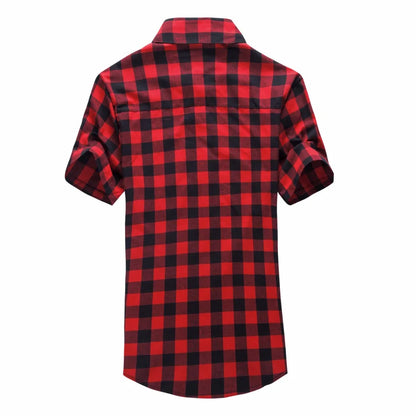 Men’s Red & Black Plaid Shirt - 2026 Summer Short Sleeve Checkered Casual Fashion Top