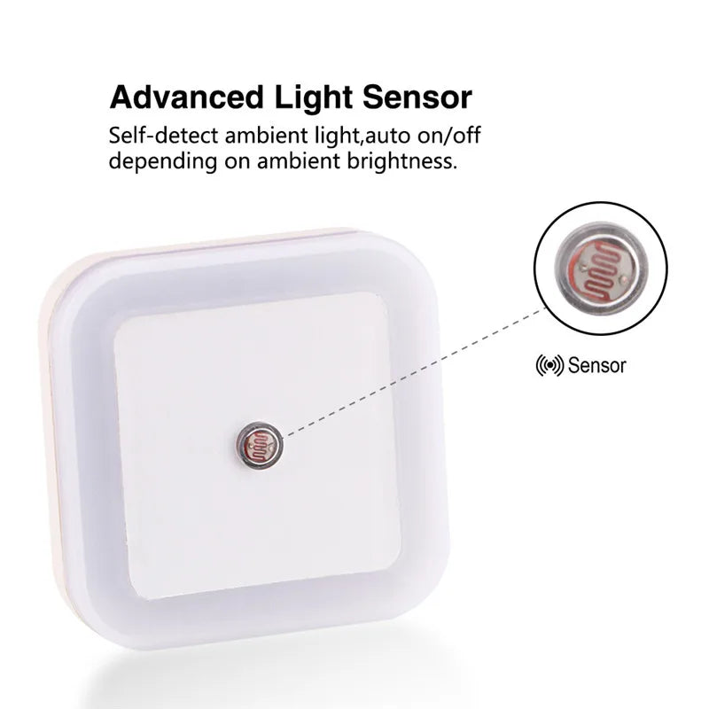 Mini Wireless Sensor LED Night Light - EU/US Plug, Square Design for Baby, Children, Living Room, Bedroom, Corridor