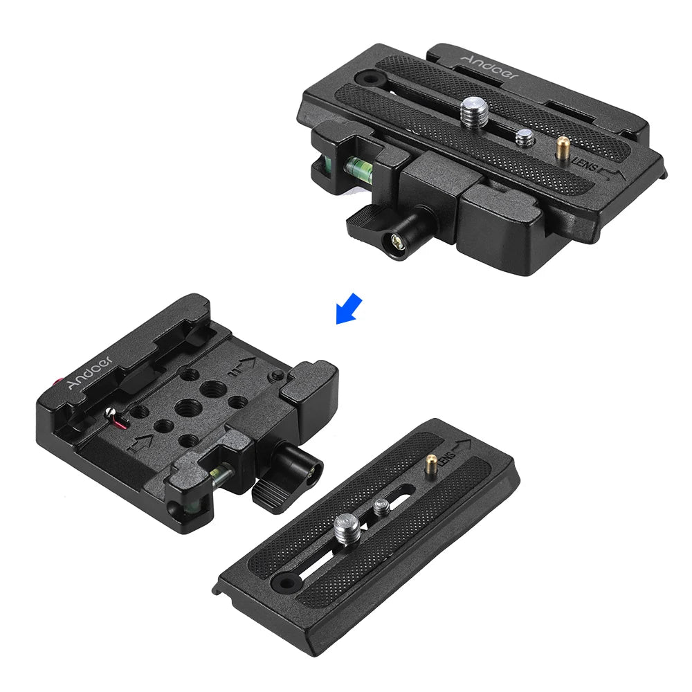 Andoer Video Camera Tripod Quick Release Clamp Adapter – with Plate for Manfrotto 501, 500AH, 701HDV, 503HDV, Q5 Head