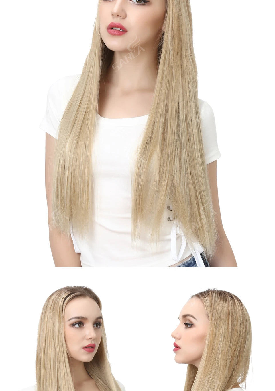 Synthetic U-Part Clip-in Hair Extensions – Long, Straight, Thick Blonde Hairpieces (16, 20, 24 Inch)