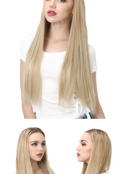 Synthetic U-Part Clip-in Hair Extensions – Long, Straight, Thick Blonde Hairpieces (16, 20, 24 Inch)