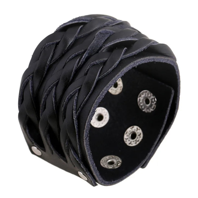 Modyle Vintage Punk Retro Multilayer Leather Bracelet – Handmade Braided Rope Wrap Bangle for Men