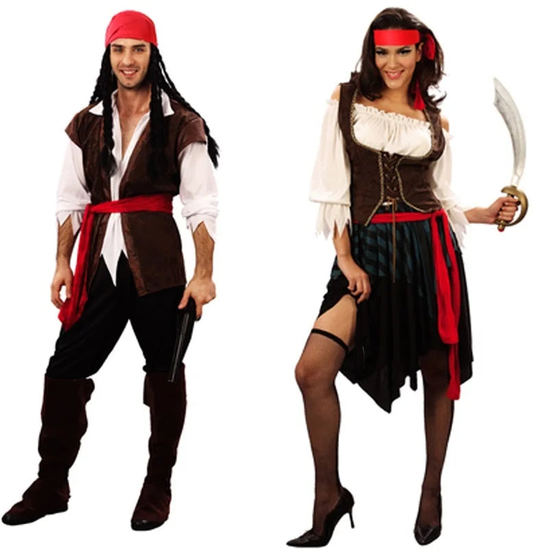 Pirates of the Caribbean Cosplay Costume – Adult Captain Jack Sparrow Outfit for Men & Women, Halloween Party