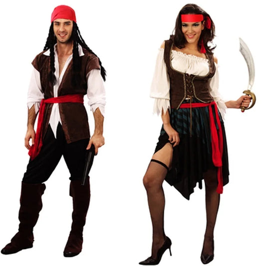 Pirates of the Caribbean Cosplay Costume – Adult Captain Jack Sparrow Outfit for Men & Women, Halloween Party