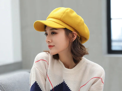 Autumn & Winter Wool Hats for Women – Solid Plain Octagonal Newsboy Cap & Casual Beret for Men & Ladies