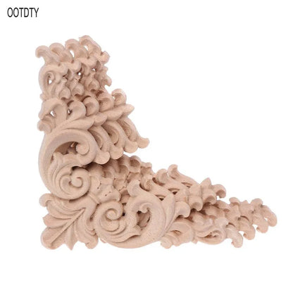 4pcs Wood Carved Corner Applique - Unpainted Furniture Cabinet Frame Decorative Onlay 12x12cm