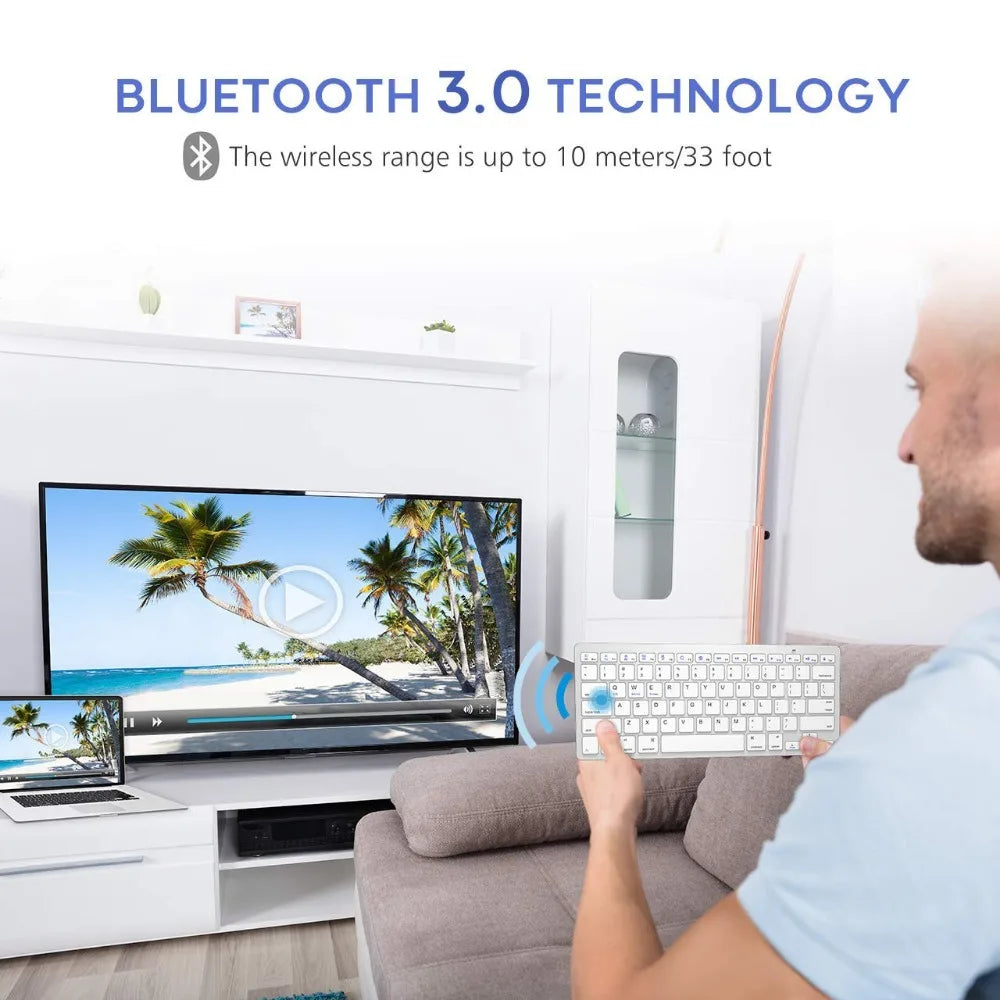 Ultra Slim Universal Wireless Bluetooth Keyboard – Russian, Spanish, French, German, Hebrew & Brazilian Portuguese for iOS, Android & Windows