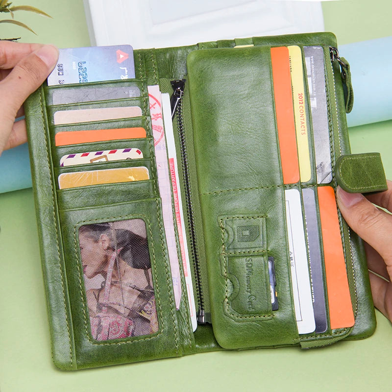 Women's Genuine Leather Long Wallet – Fashion Clutch with Coin Purse, Card Holder & Phone Pocket by Contact's