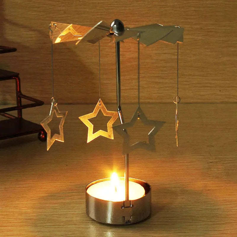 Silver Christmas Rotating Tea Light Candle Holder Carousel – Spinning Holiday Centerpiece Decor
