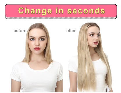 Synthetic U-Part Clip-in Hair Extensions – Long, Straight, Thick Blonde Hairpieces (16, 20, 24 Inch)