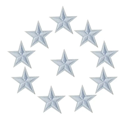 10pcs Star Embroidered Iron-On Patches – Gold Silver Red Blue Pink DIY Applique Badges for Clothes & Craft Decoration