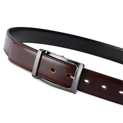 Men’s Genuine Leather Reversible Belt – 2-in-1 Rotated Buckle for Big & Tall Sizes