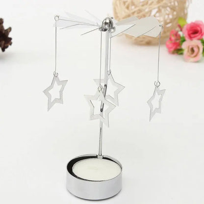 Silver Christmas Rotating Tea Light Candle Holder Carousel – Spinning Holiday Centerpiece Decor