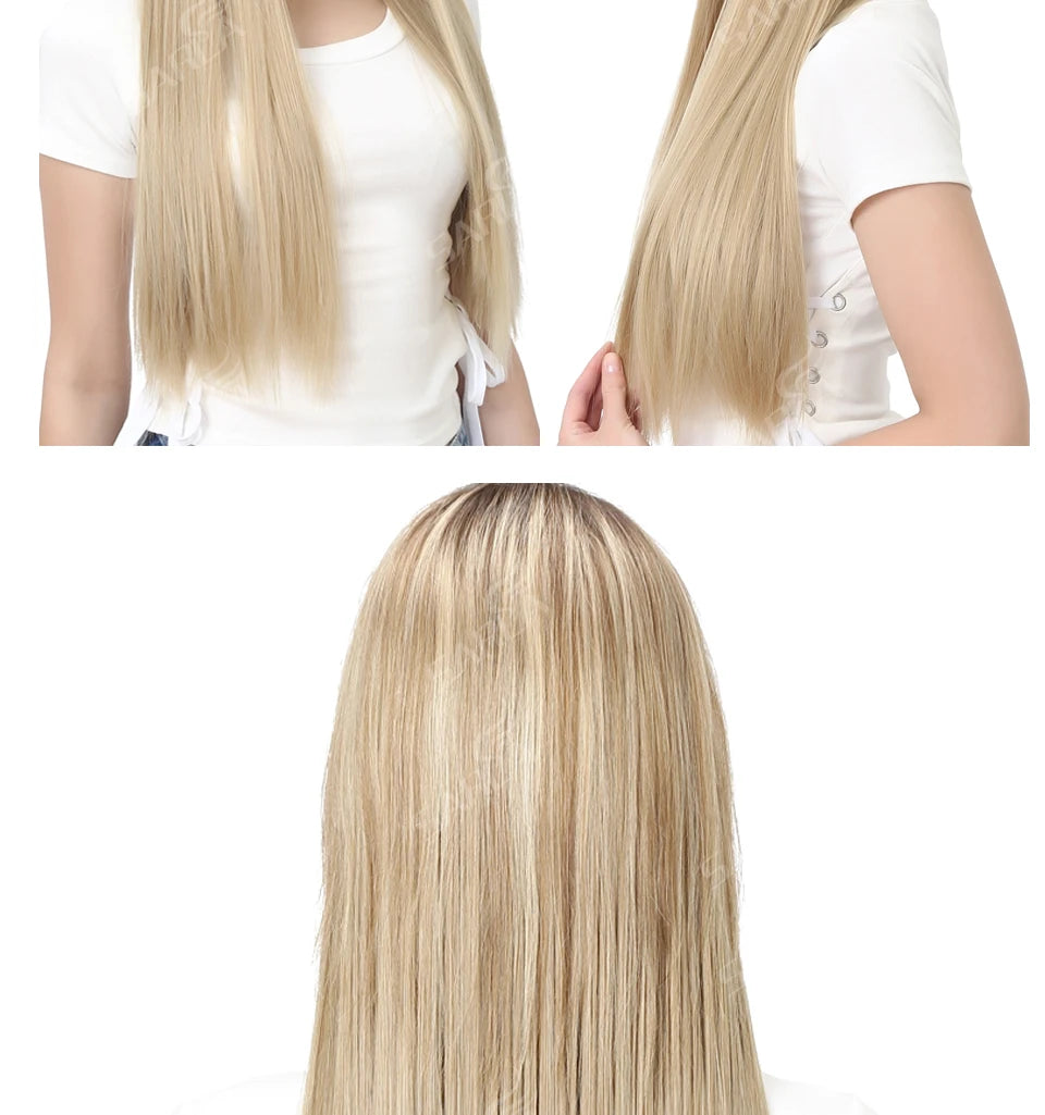 Synthetic U-Part Clip-in Hair Extensions – Long, Straight, Thick Blonde Hairpieces (16, 20, 24 Inch)