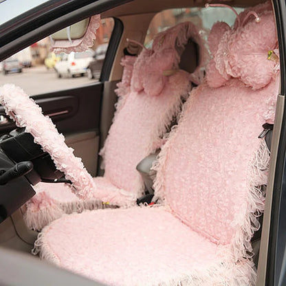 Pink Car Interior Accessories Set - Lace Steering Wheel Seat Belt Gear Shift And Mirror Covers For Women