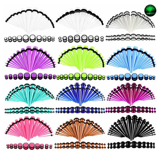 36PCS Acrylic Ear Gauge Stretching Kit – Mixed Color Tapers & Plugs, Flesh Tunnel Body Piercing Jewelry 14G-00G