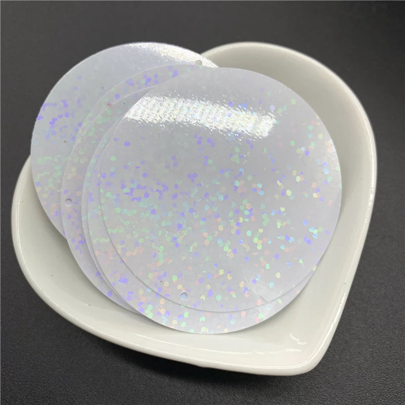 50PCS 50mm Flat Round Sequins with Side Hole – PVC Loose Paillettes for Sewing, DIY Crafts & Wedding Decorations